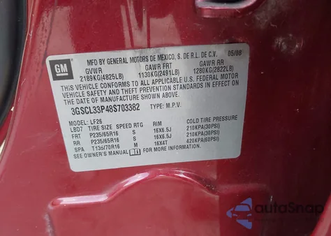 2008 Saturn Vue Xe from USA, damaged, VIN 3GSCL33P48S703382